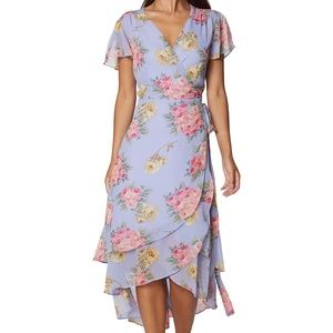 Betsy Johnson wrap blue floral midi dress